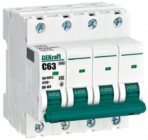 Выключатель автоматический DEKraft ВА-103 4п 63А C 6кА фото Выключатель автоматический DEKraft ВА-103 4п 63А C 6кА картинка